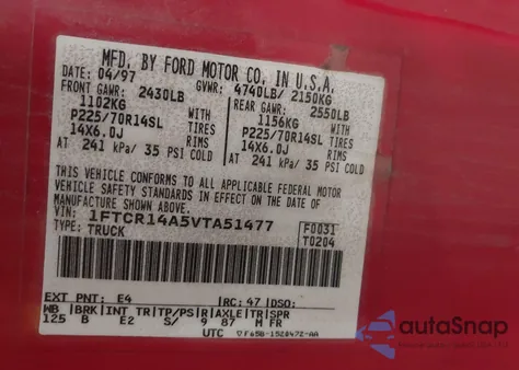 1997 Ford Ranger Xl/Xlt from USA, damaged, VIN 1FTCR14A5VTA51477